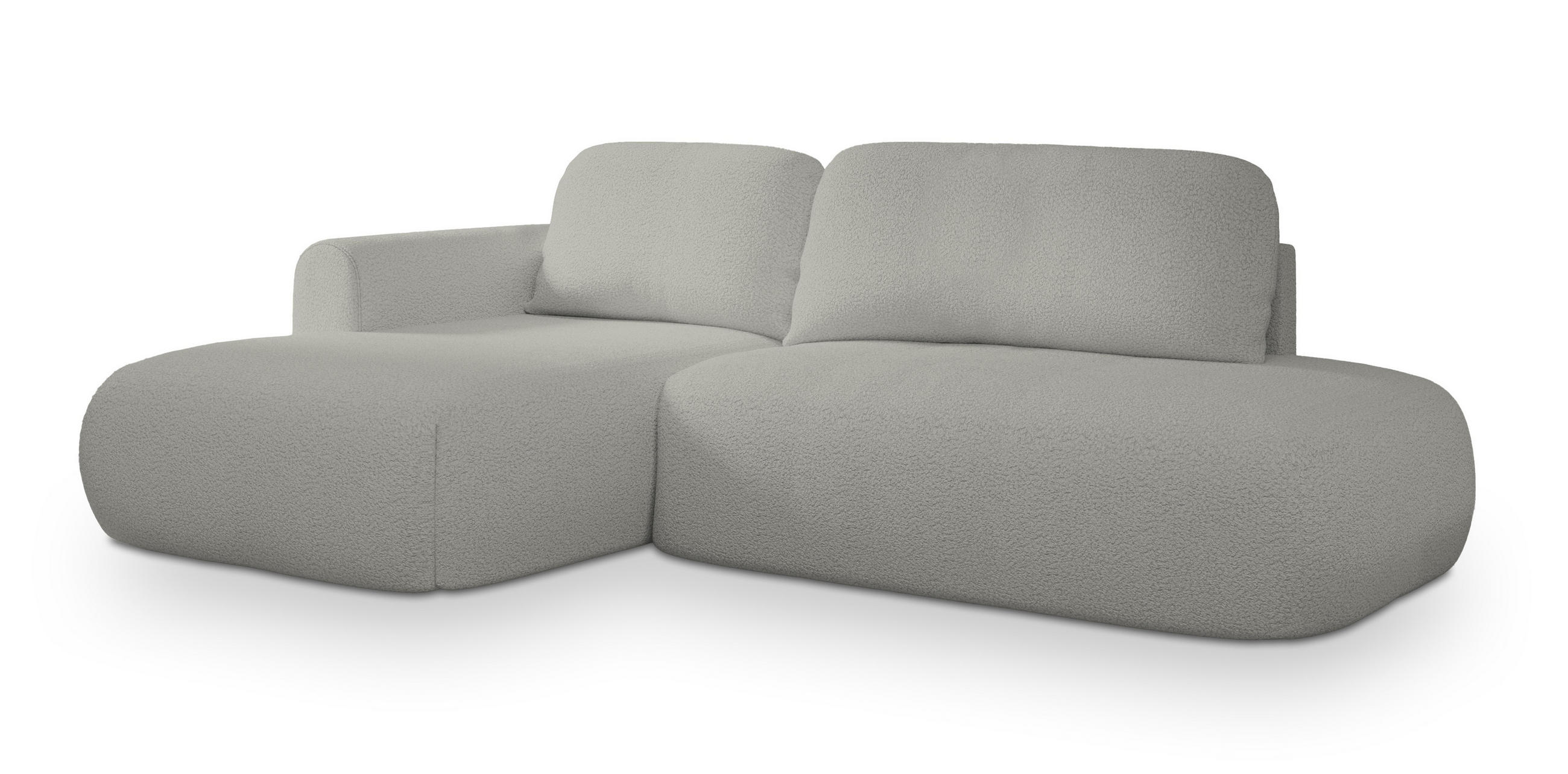 ECKSOFA NUVIRA L-S Hellgrau Boucle-Stoff mit Schlaffunktion - Hellgrau, Holz (274/165cm) - MASSENO