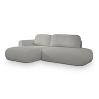 ECKSOFA NUVIRA L-S Hellgrau Boucle-Stoff mit Schlaffunktion - Hellgrau, Holz (274/165cm) - MASSENO