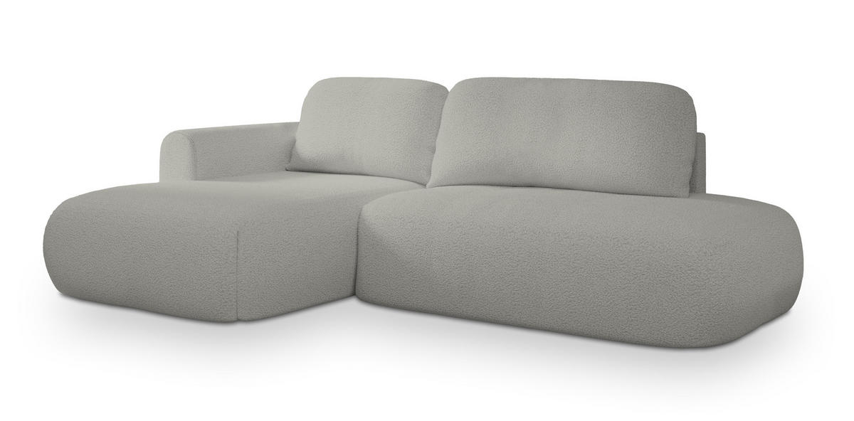 ECKSOFA NUVIRA L-S Hellgrau Boucle-Stoff mit Schlaffunktion - Hellgrau, Holz (274/165cm) - MASSENO