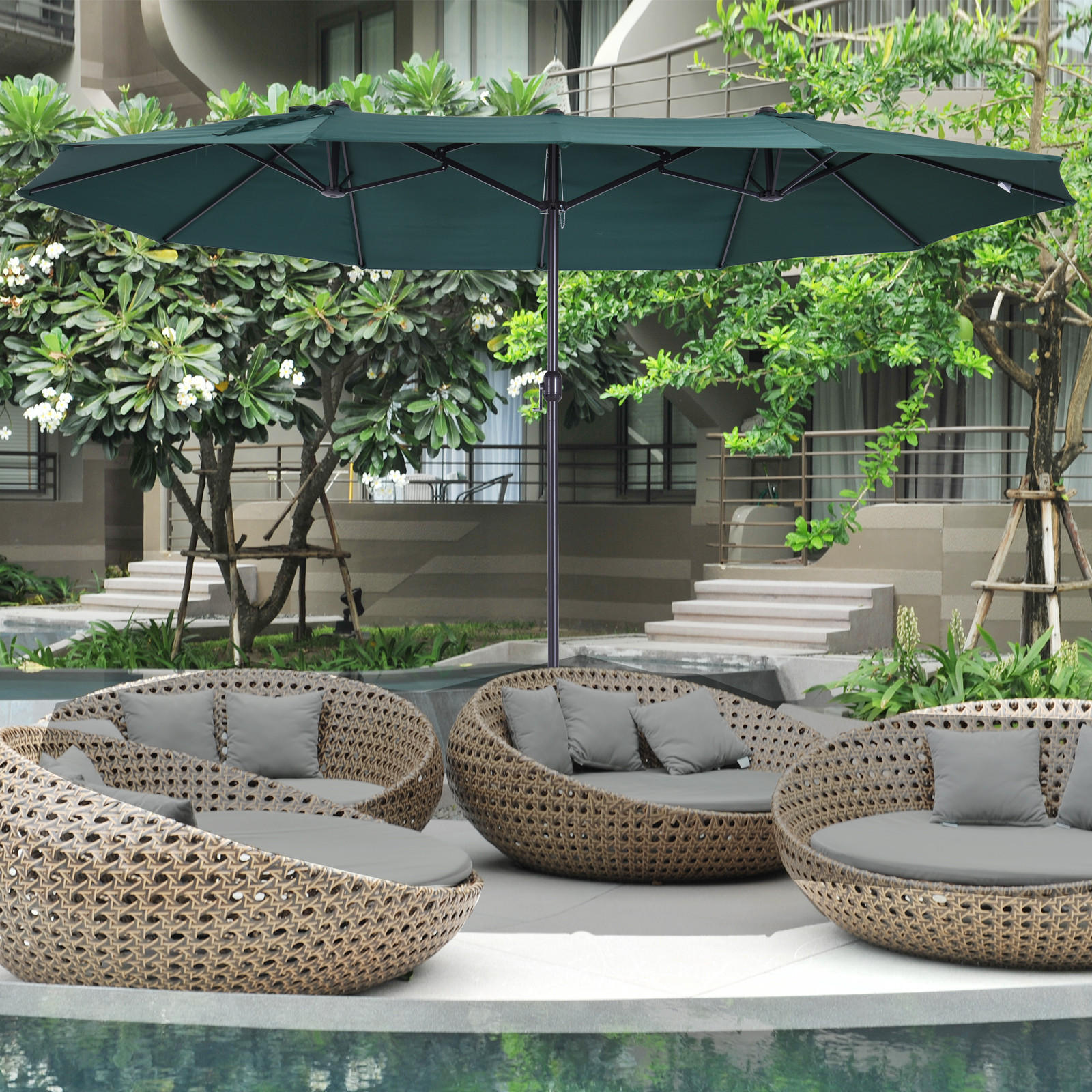 SONNENSCHIRM, Gartenschirm, Marktschirm, Doppelsonnenschirm, Terrassenschirm, Dunkelgrün, Oval - Dunkelgrün, Metall (270/460cm) - Outsunny