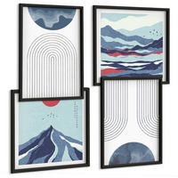 BILDER SET 4er Set - 50x50 cm & 40x60 cm Schwarzer Rahmen - Abstrakte Berglandschaften - Schwarz, Kunststoff (50/50cm) - TULUP