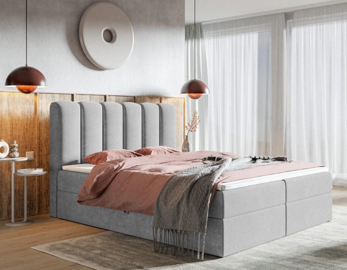 BETT Grau FOX 10 Kontinentalbett 180x200 cm - Grau, Textil (180/200cm) - Sepro Meble