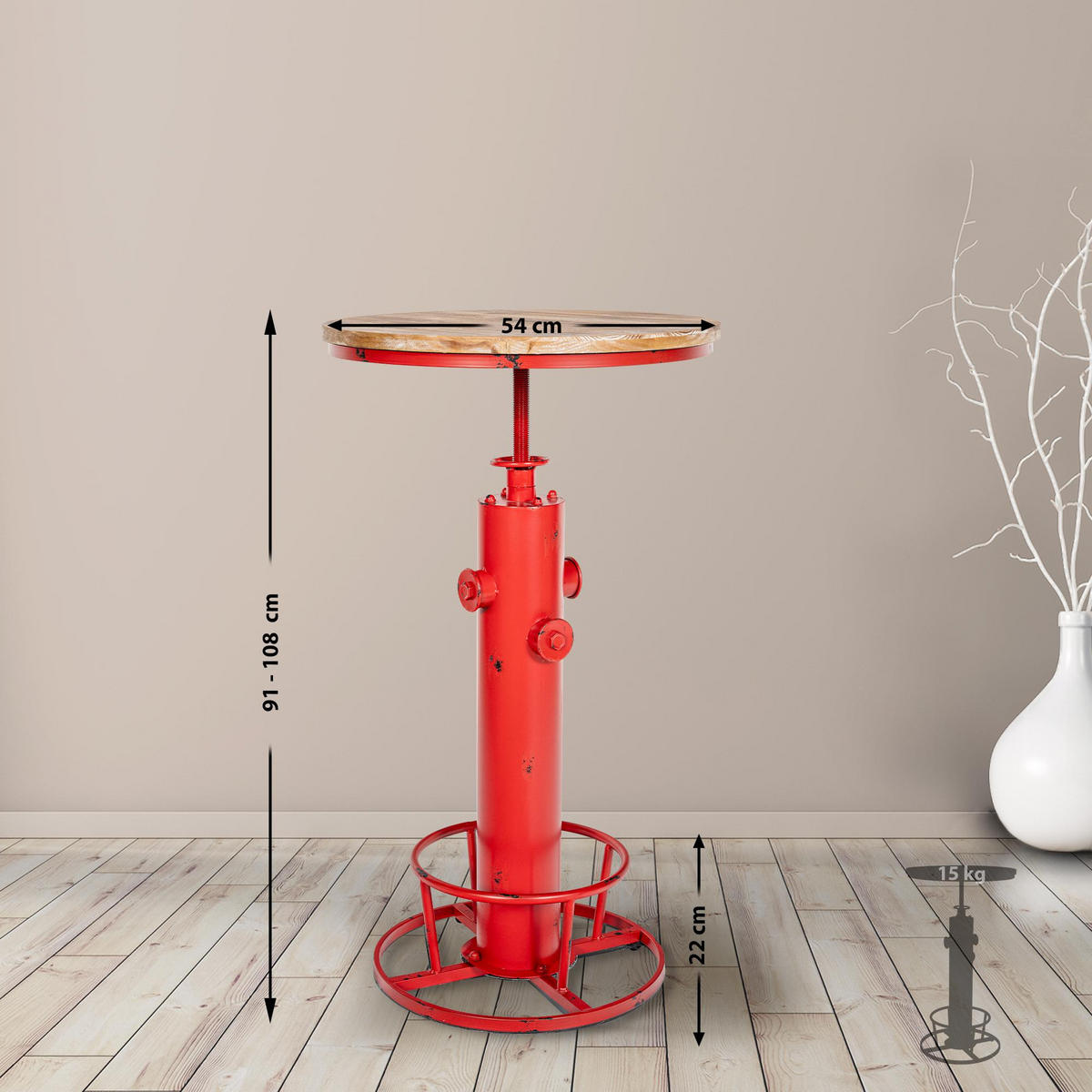 BARTISCH rund 54 cm Metall rot - Rot, Metall (54/91/54cm) - CLP