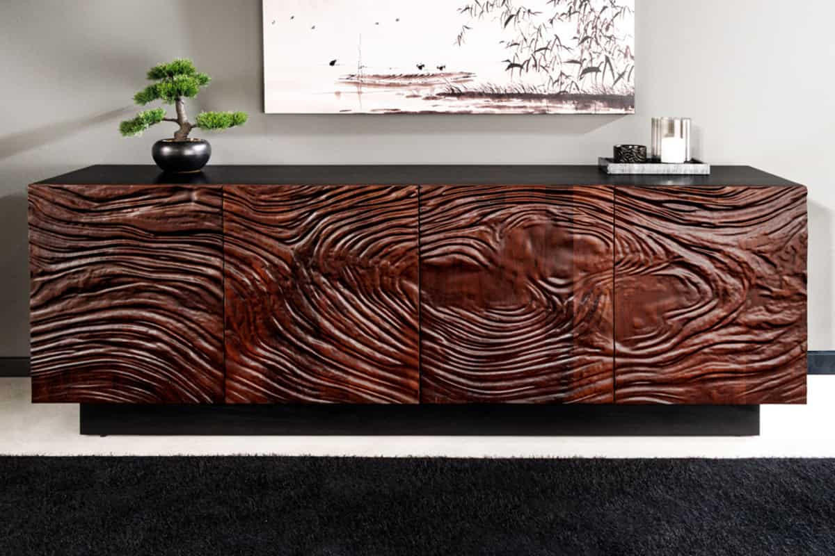 SIDEBOARD FLUID Akazie Braun 175cm - Schwarz/Braun, Holz (175/71/40cm) - riess-ambiente