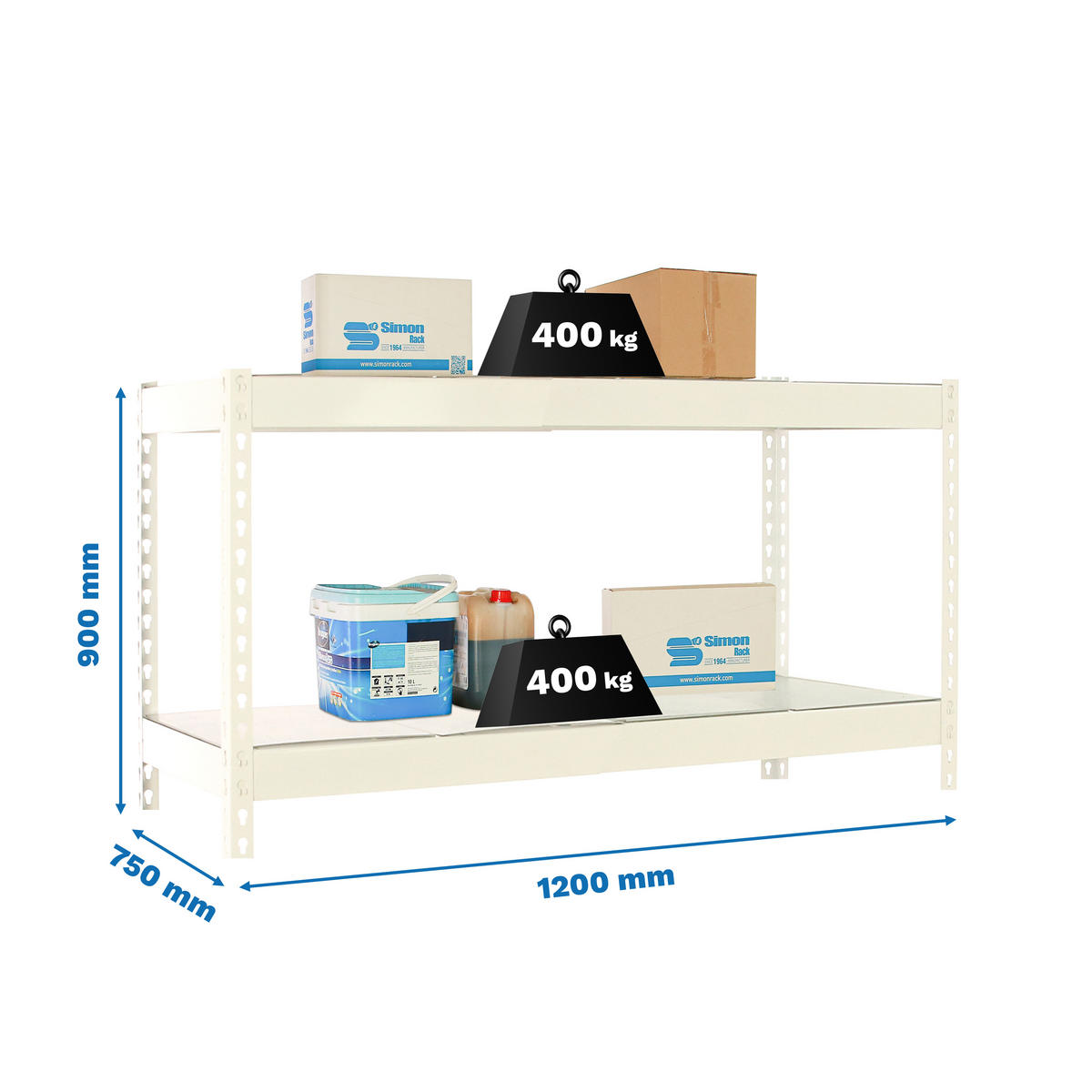 SCHWERLASTREGAL Mini Metal Yeti Two HxBxT 90 x 120 x 75 cm Fachlast 400 kg Weiß - Weiß, Metall (120/90/75cm) - PROREGAL