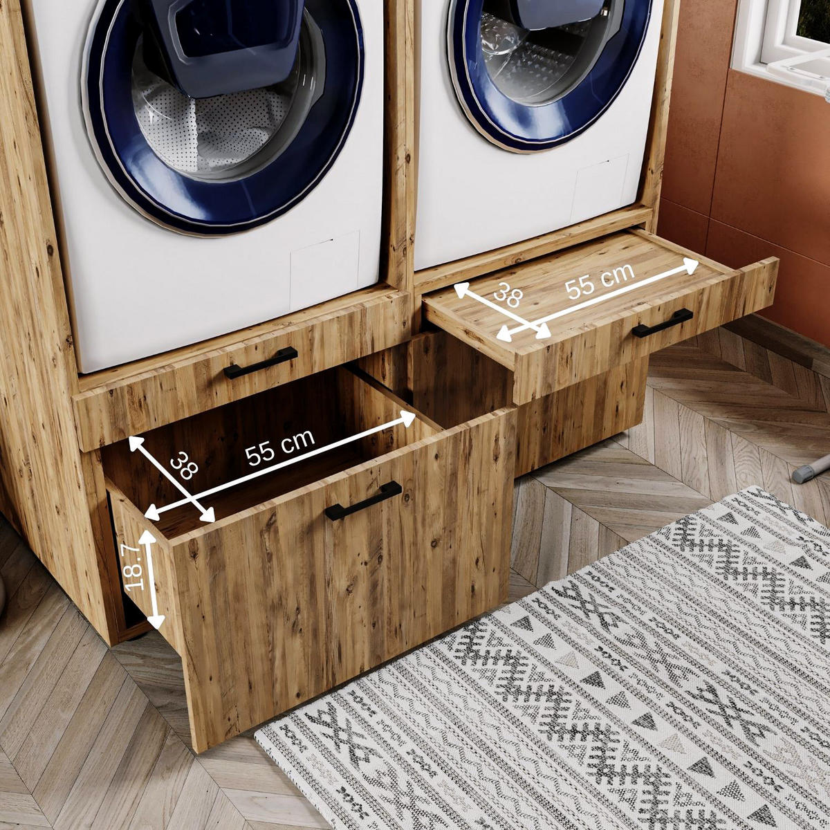 WASCHMASCHINENSCHRANK Serie 2 134cm Breit, 145cm Hoch - Eichefarben, Holzwerkstoff (134/145/67cm)