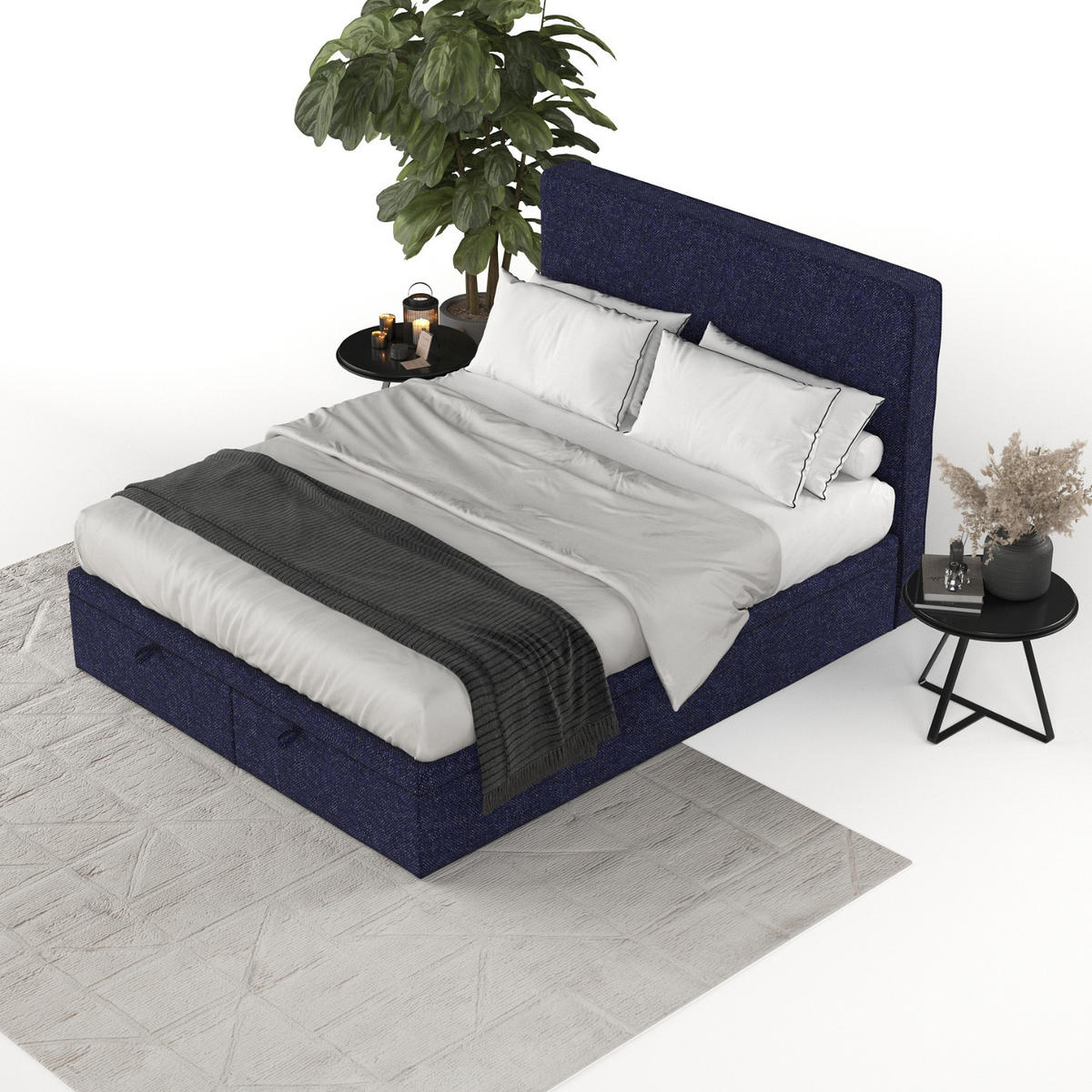 POLSTERBETT Hush mit Stauraum 120/200 cm Marineblau im Alta Stoff - Schwarz/Dunkelblau, Holz/Holzwerkstoff (120/200cm) - AltaBeds