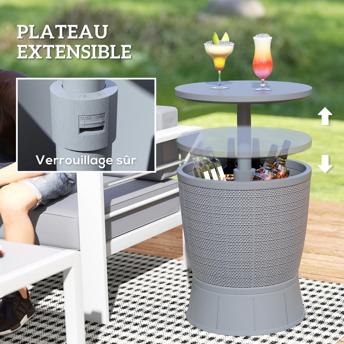 GARTENTISCH DE-14133 3-in-1 mit Eisbehälter, höhenverstellbar Grau - Grau, Kunststoff (49/49/84cm) - ComfortXL