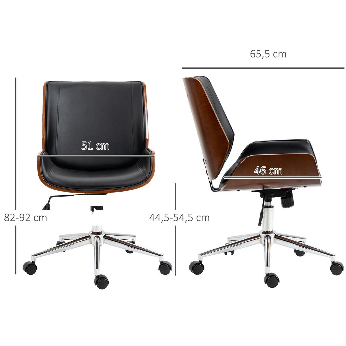 BÜROSTUHL Sandviken Fors Schwarz Kunstleder 53/60/86-96 cm - Braun, Holz/Kunststoff (60/96/53cm) - Jamb