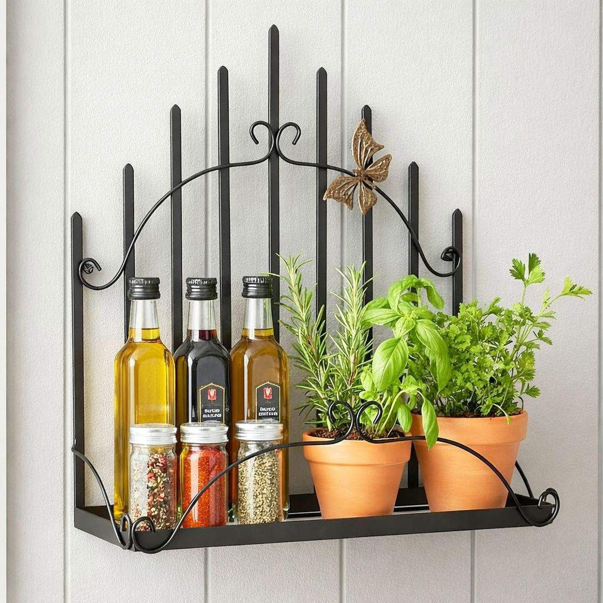 KÜCHENREGAL Wandregal Hängend Schwarz Metall 50 cm 96237 Kräuterregal - Schwarz, Metall (50/52/18cm) - DanDiBo