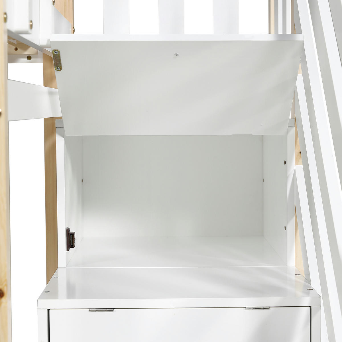 ETAGENBETT ausziehbar mit Treppe 90x200/90x190 cm Massivholz Weiß/Natur - Weiß, Holz (90/200cm) - Meubliv