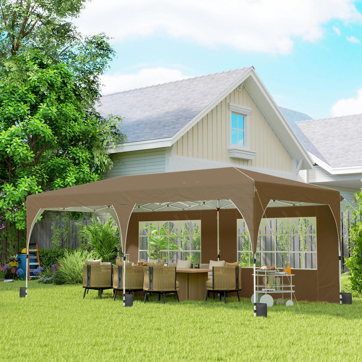 PAVILLON, UPF 50+, zentralem Verriegelungssystem, wasserdicht, 6x3m,beige - Beige, Metall (300/275/595cm) - Vallsero