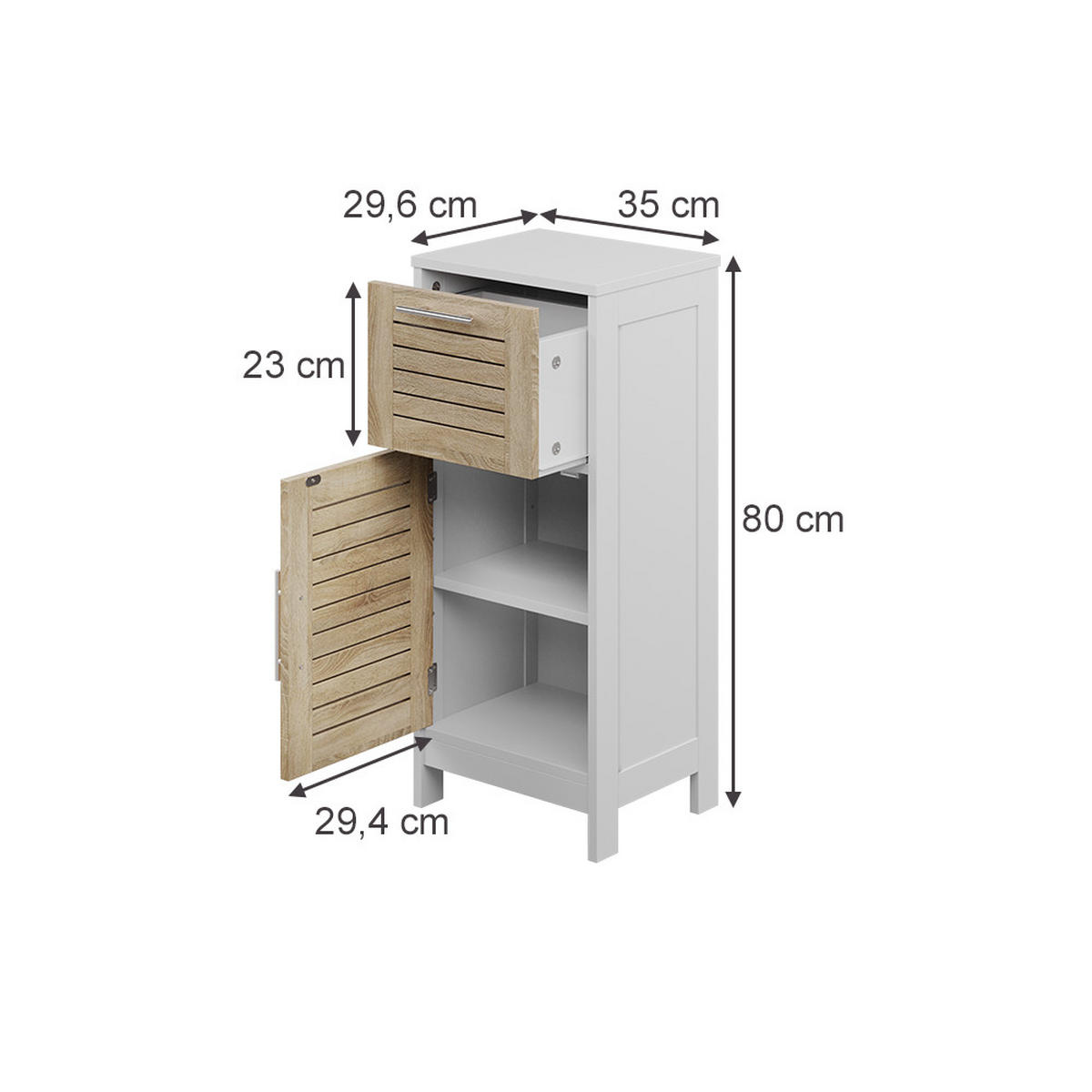 MIDISCHRANK Looma Weiß/Eiche 35 x 80 cm mit 1 Schublade - Weiß, Holzwerkstoff (35/80/29.6cm) - Vicco