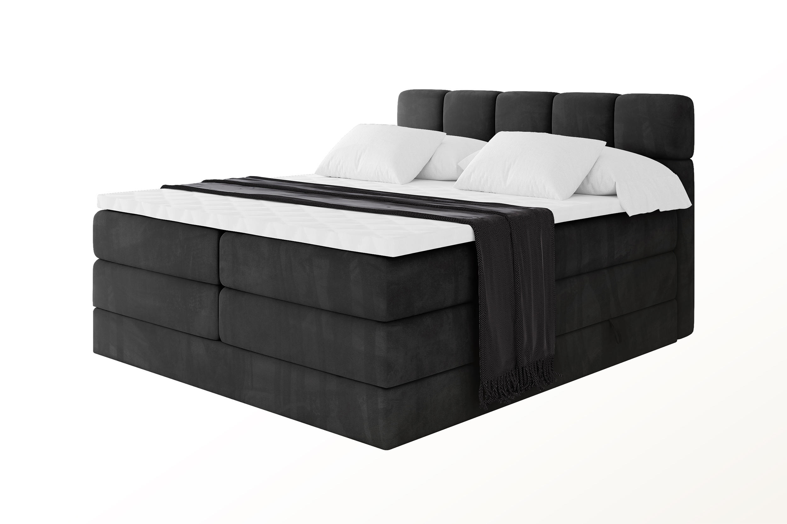 BOXBETT mit Matratze H3/H4 - FAMA KING - 180x200 cm Schwarz Casablanca - Schwarz, Holzwerkstoff (180/200cm) - ALTDECOR