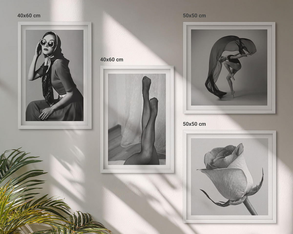 BILDER SET 4er Set - 50x50 cm & 40x60 cm Weißer Rahmen - Stilvolle Porträts eleganter Frauen - Weiß, Kunststoff (50/50cm) - TULUP