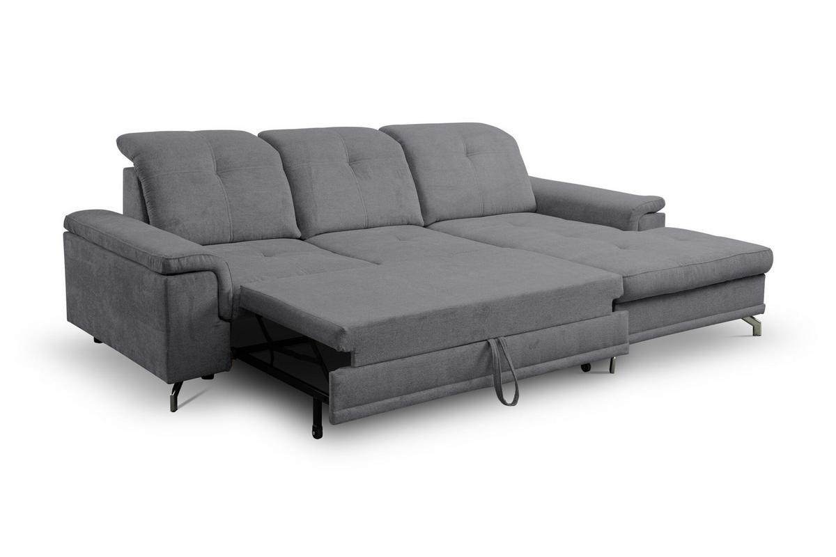 ECKSOFA PANAMA mit Schlaffunktion und Bettkasten, Farbe: Dunkelgrau, Velourstoff, Ottomane Rechts - Dunkelgrau, Textil (270/180cm) - VENASI MÖBEL