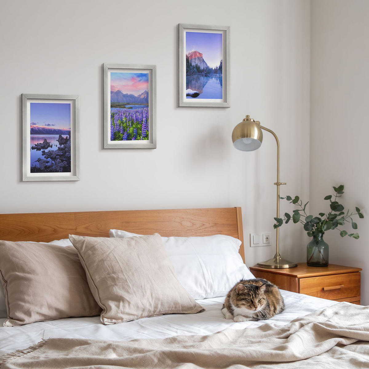 WANDBILDER 3er Set - 20x30 cm Silberner Rahmen - Berglandschaften mit Wasser und Himmel - Silberfarben, Kunststoff (20/30cm) - ArtPrintCave