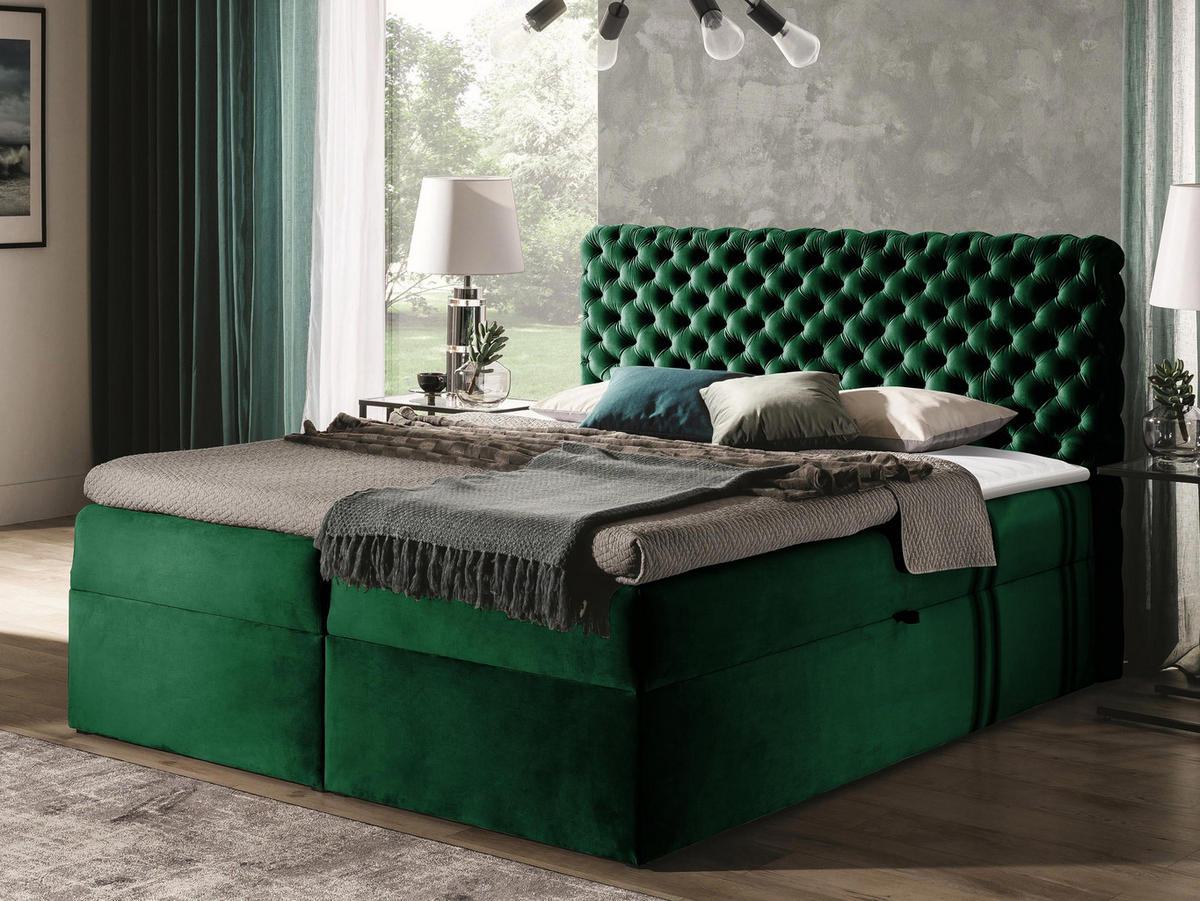 BOXBETT Chesterfield - Smaragdgrün, Holz (120/200cm) - MIRJAN24