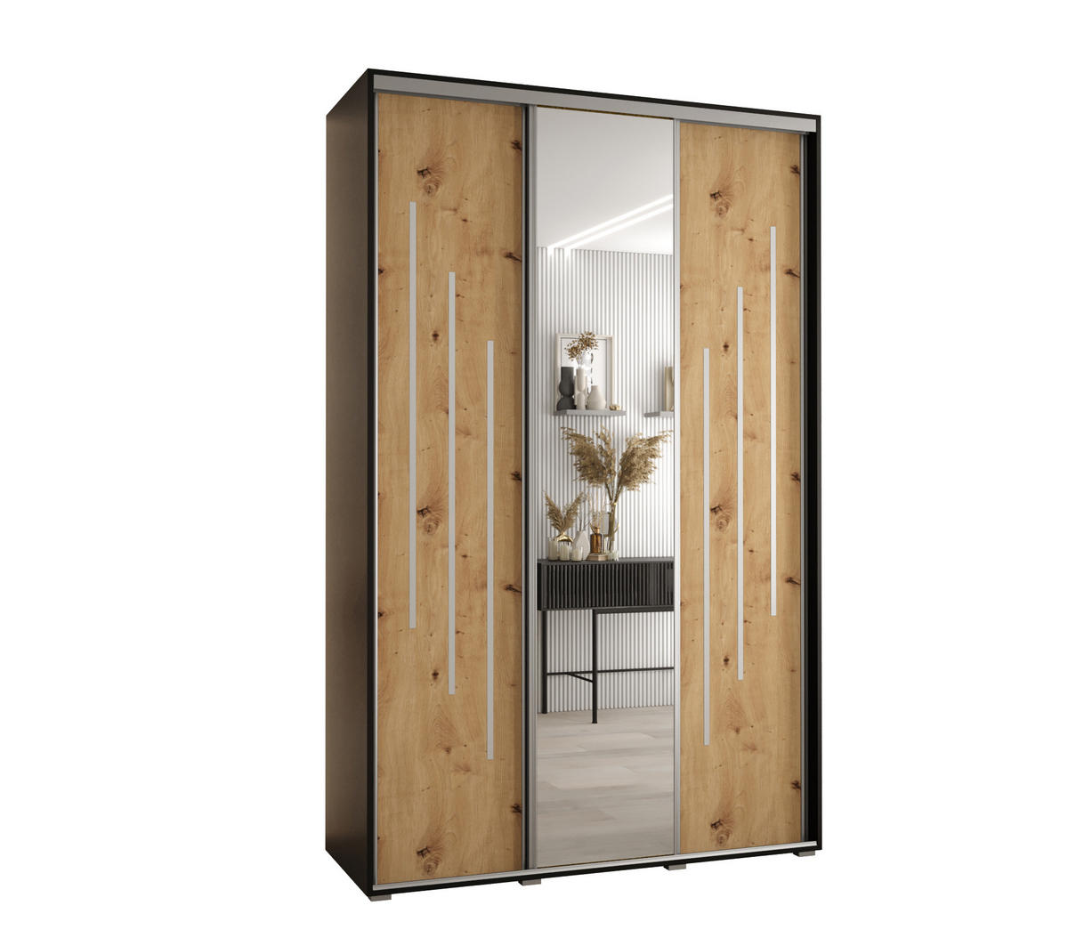 SCHWEBETÜRENSCHRANK 235,2/160/60 3-türig - Silberfarben/Schwarz, Holz/Metall (160/235/60cm) - Abiks Möbel