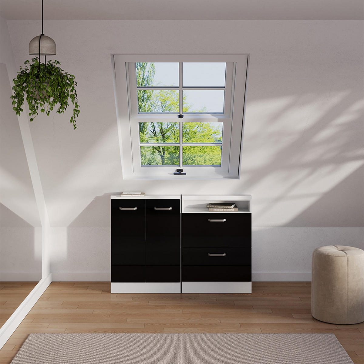 Schwarz Hochglanz/Weiß, Holzwerkstoff (60/81.6/46cm) - Vicco