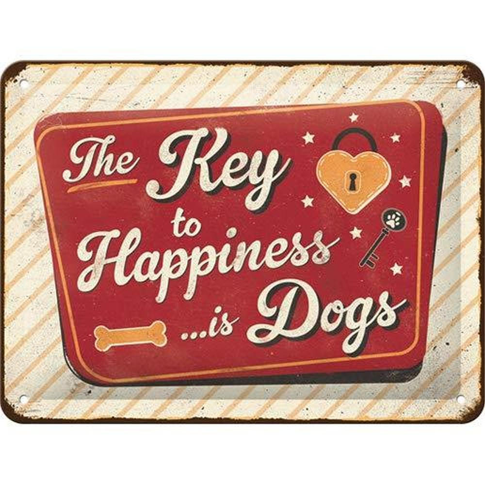 BLECHSCHILD 15/20 cm PfotenSchild Key to Happiness - Multicolor, Metall (20/15/0.5cm) - Nostalgic-Art