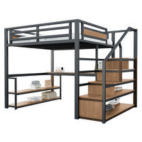 HOCHBETT 140/200 cm aus Metall und MDF mit Leiterregal und Schreibtisch Schwarz - Schwarz, Metall (140/200cm) - Modenvie