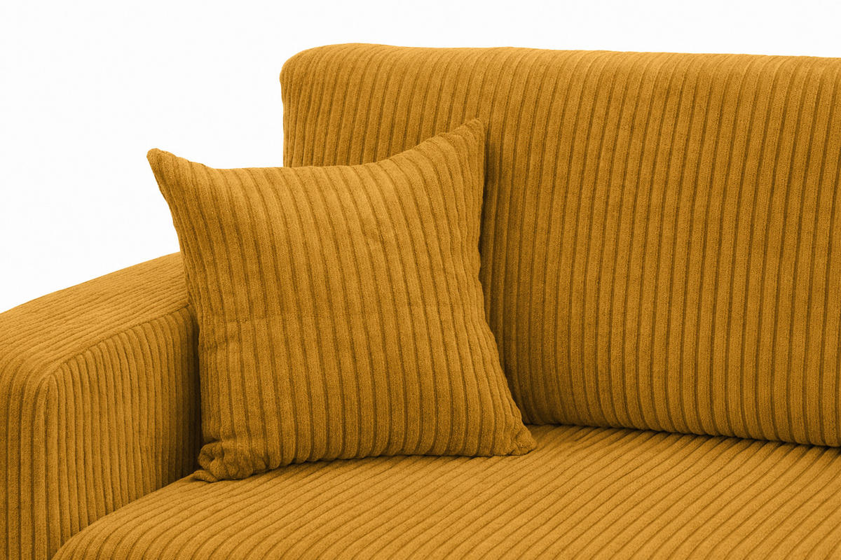 ECKSOFA Mit Schlaffunktion, Cordstoff Poso, Senffarbe, Rechts, ROUND ONE XL - Gelb, Holz (271/175cm) - Kaiser Möbel