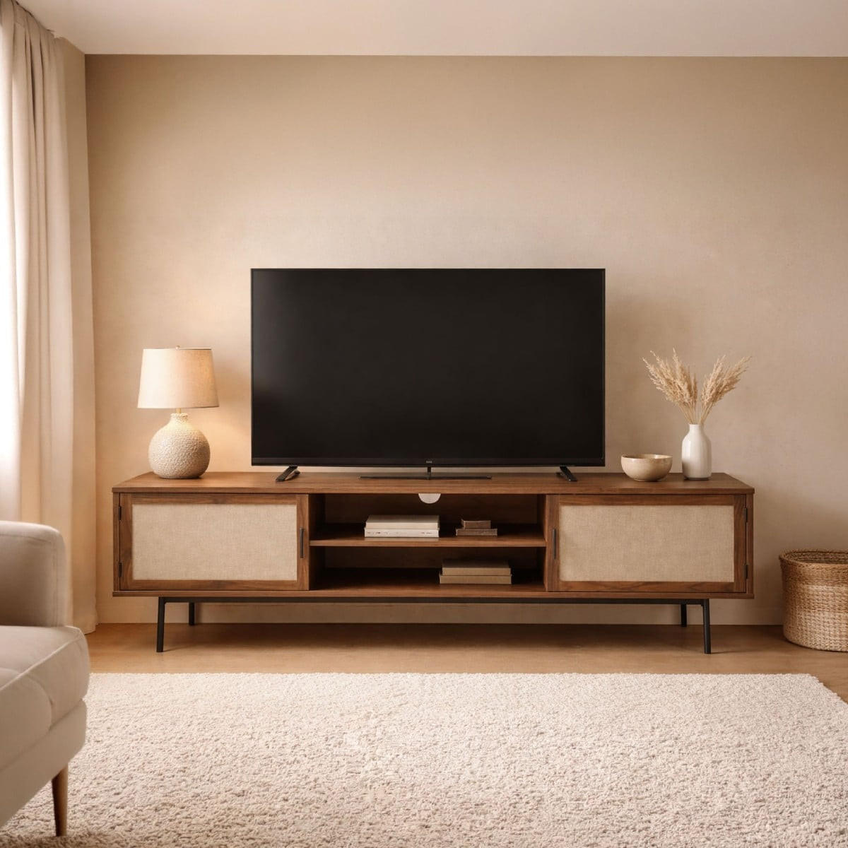TV-MÖBEL in walnussdekor mit fronten aus stoff jetson 140/39,5/45 cm - Nussbaumfarben, Holzwerkstoff (39.5/45/47.5cm) - Calicosy