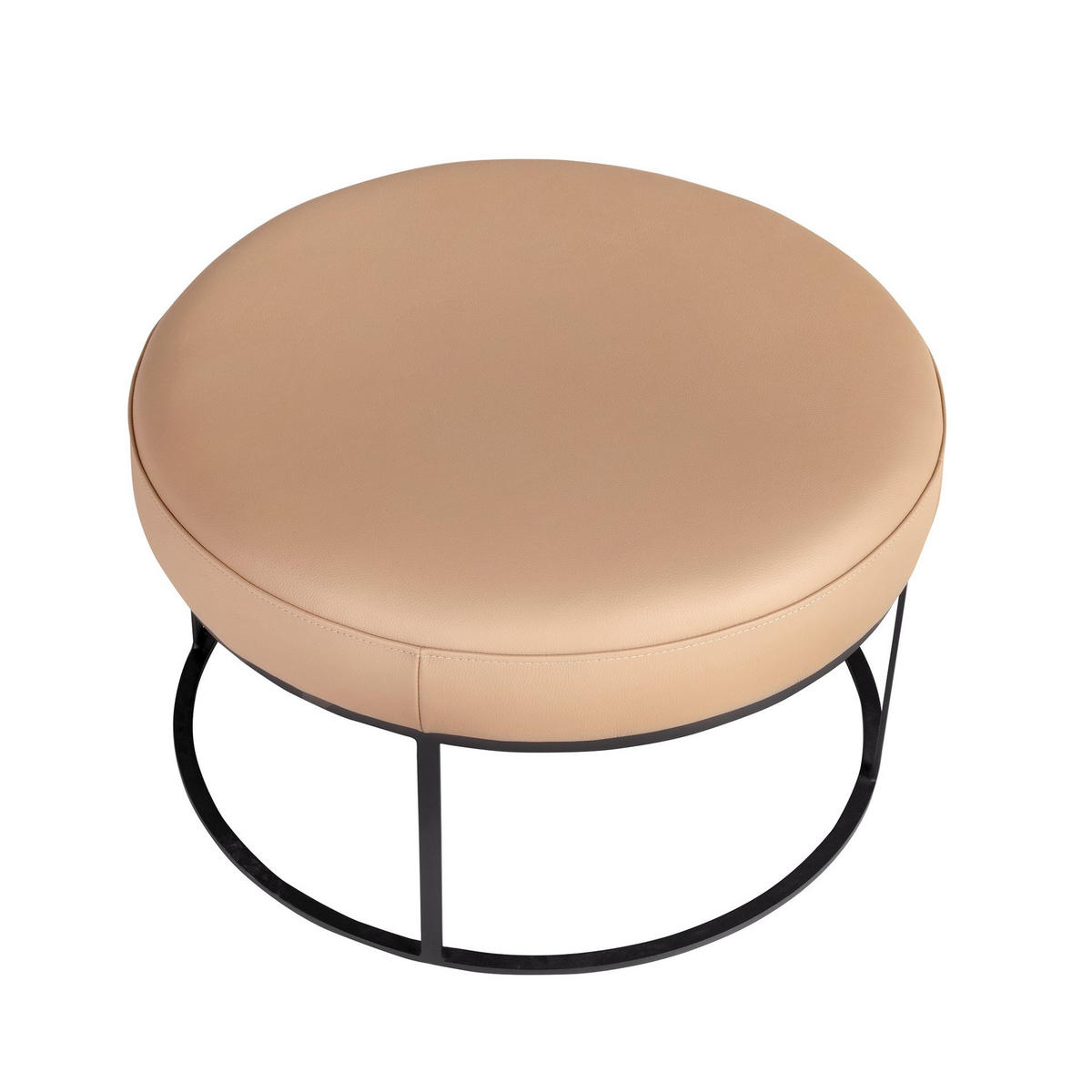 HOCKERBANK Braune Lederbank Ø77/46cm - Taupe/Schwarz, Leder/Fell (77/46/77cm) - ANGEL CERDA