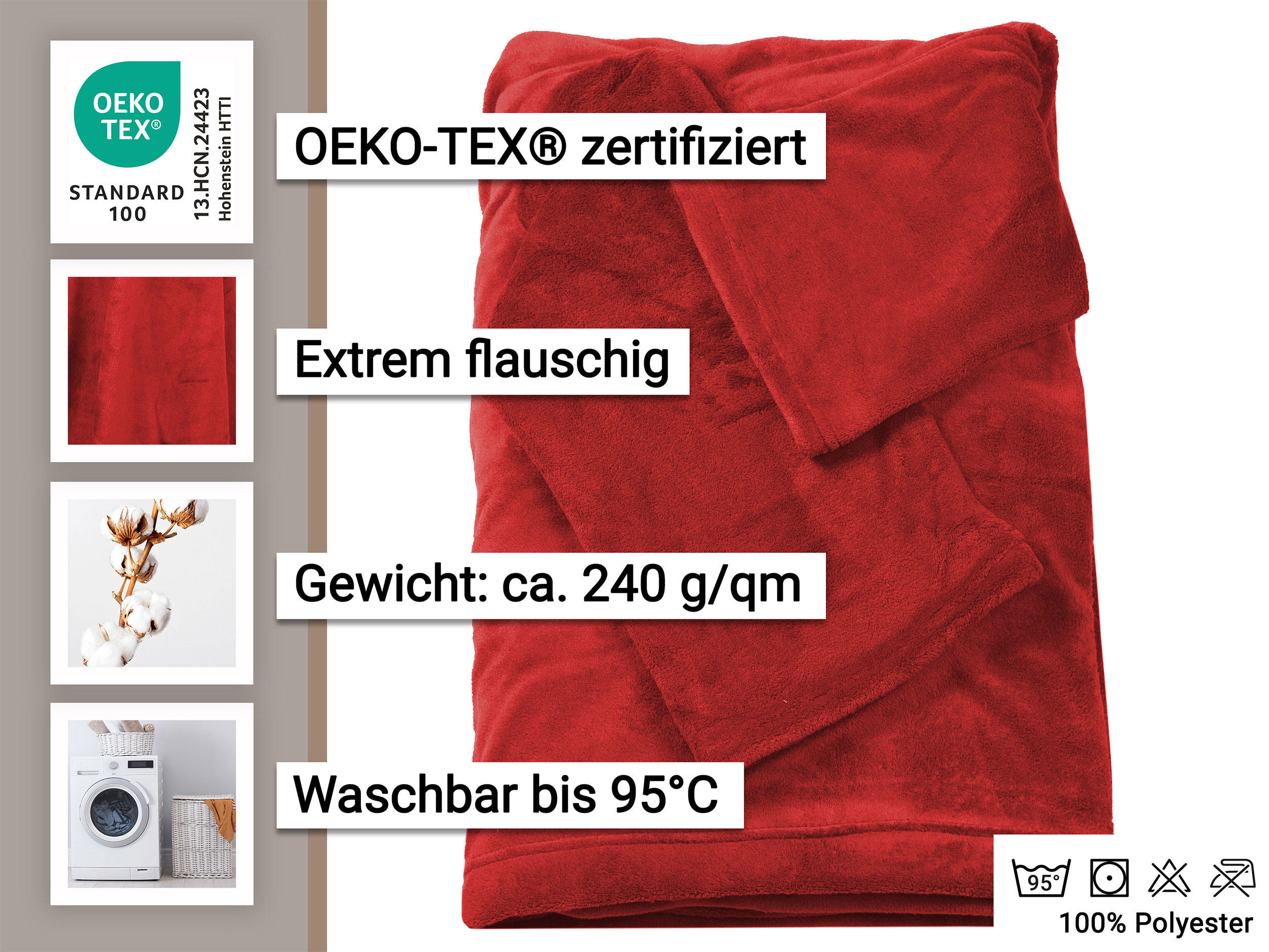 KUSCHELDECKE, 170x200 cm, 100% Polyester, Rot - Weinrot, Textil (170/200cm) - Zollner
