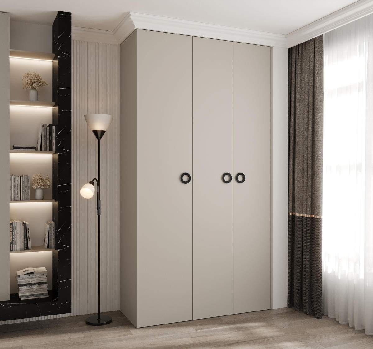 DREHTÜRENSCHRANK 245,5/130/40 3-türig - Kaschmir/Schwarz, Holz/Metall (130/245.5/40cm) - Abiks Möbel