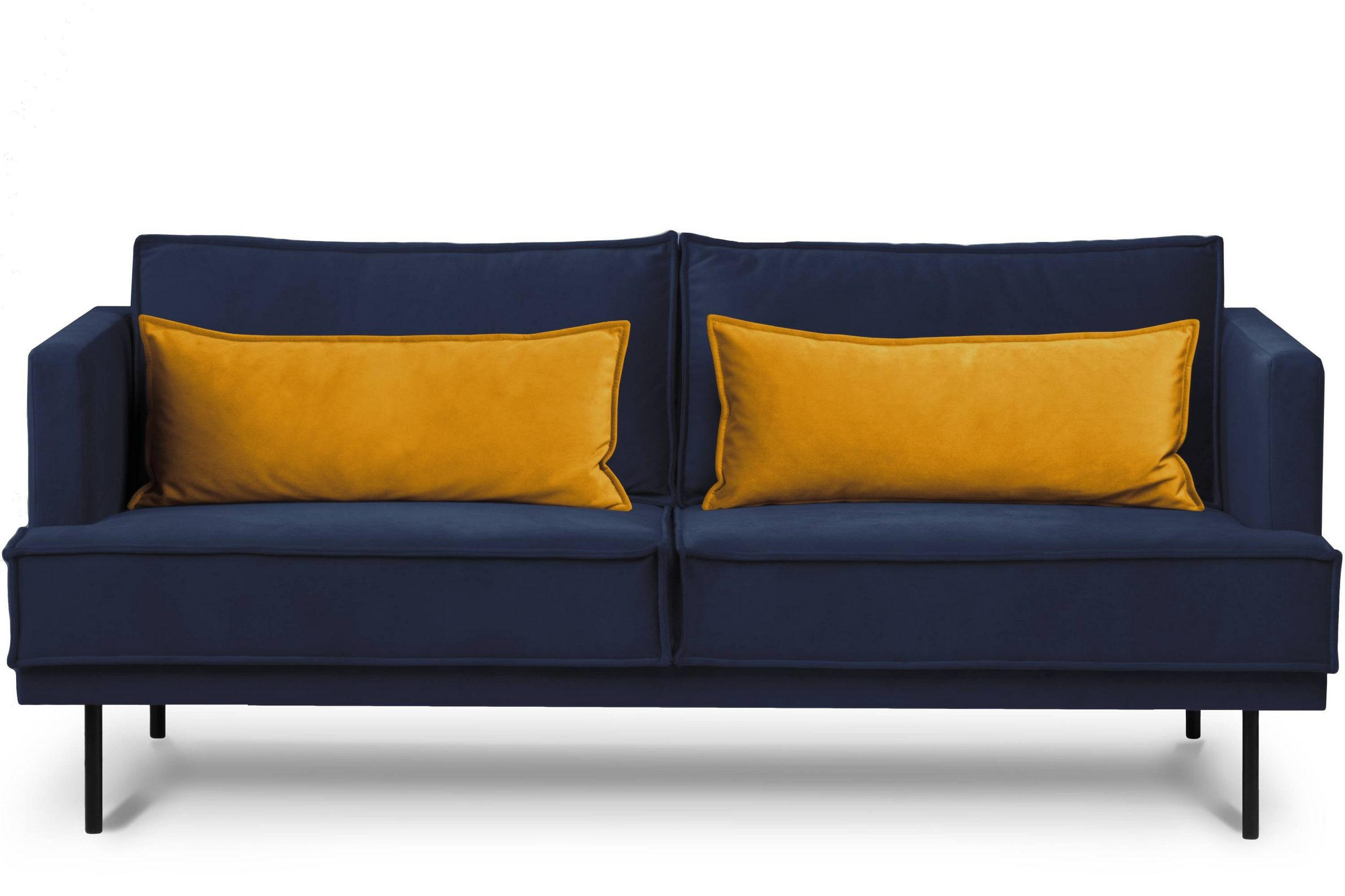 3-SITZER-SOFA GANZO 2 Kissen inklusive, Velours-Stoff, blau - Blau/Schwarz, Textil/Metall (193/84/92cm) - KONSIMO®