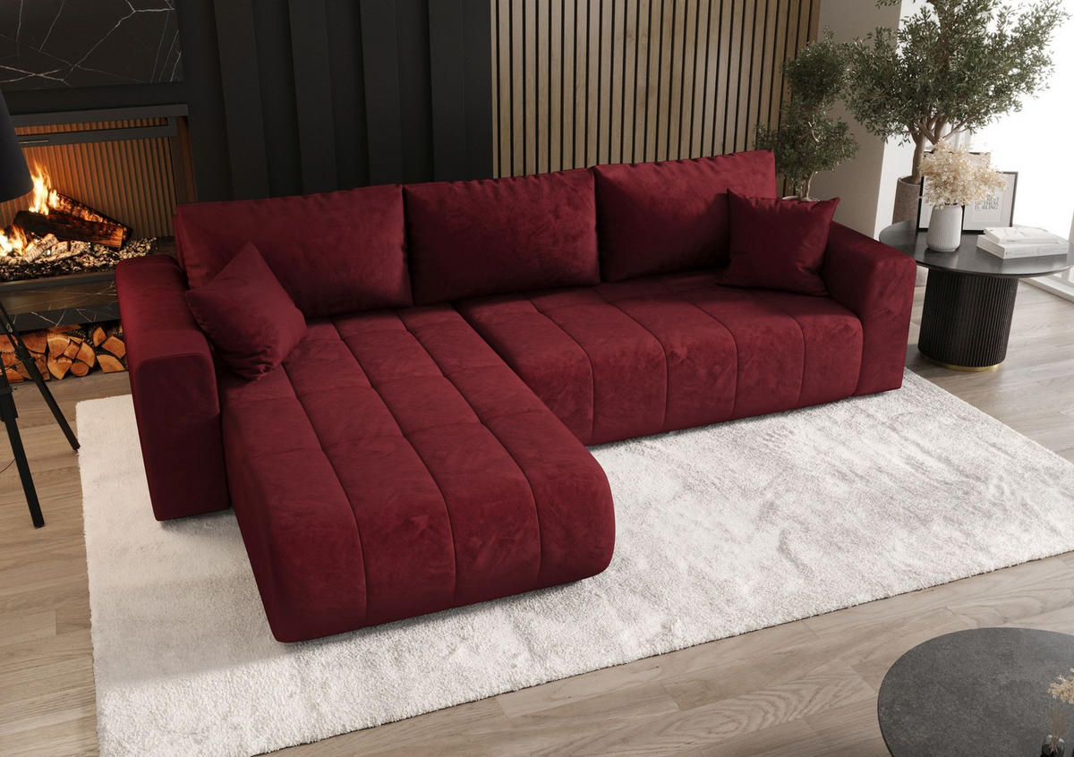 ECKSOFA mit Schlaffunktion MILO L Monolith 59 Links - Rot, Textil (280/175cm) - Bedante