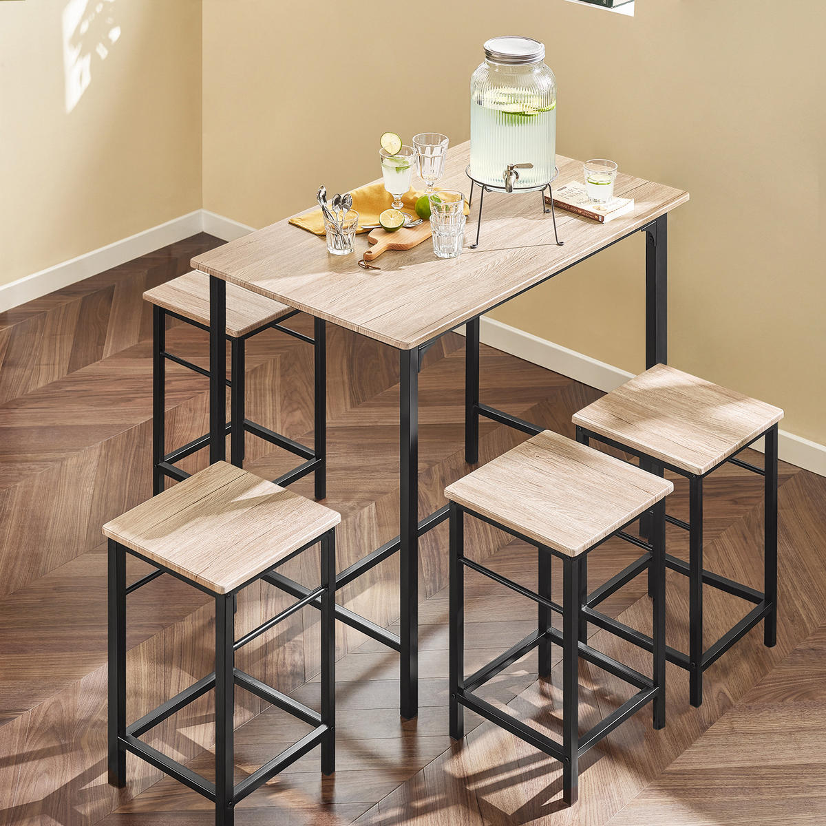 BARTISCH + 4 x BARHOCKER - Naturfarben, Holzwerkstoff (100/87/60cm) - SoBuy