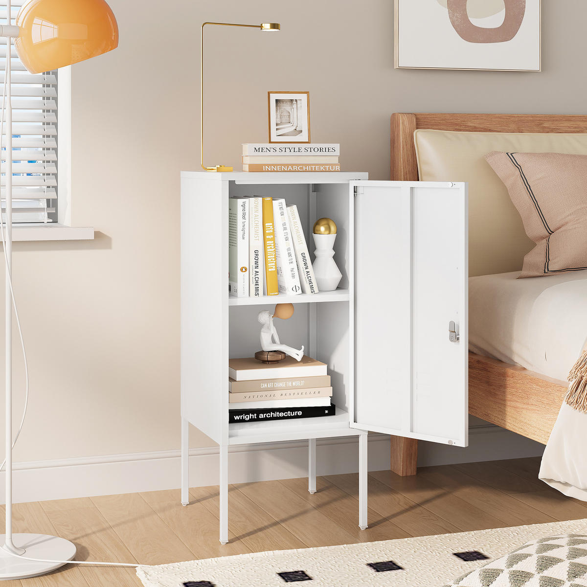 NOČNÍ SKŘÍŇ Hausjärvi - bílá, kov (35/82/35cm) - [en.casa]