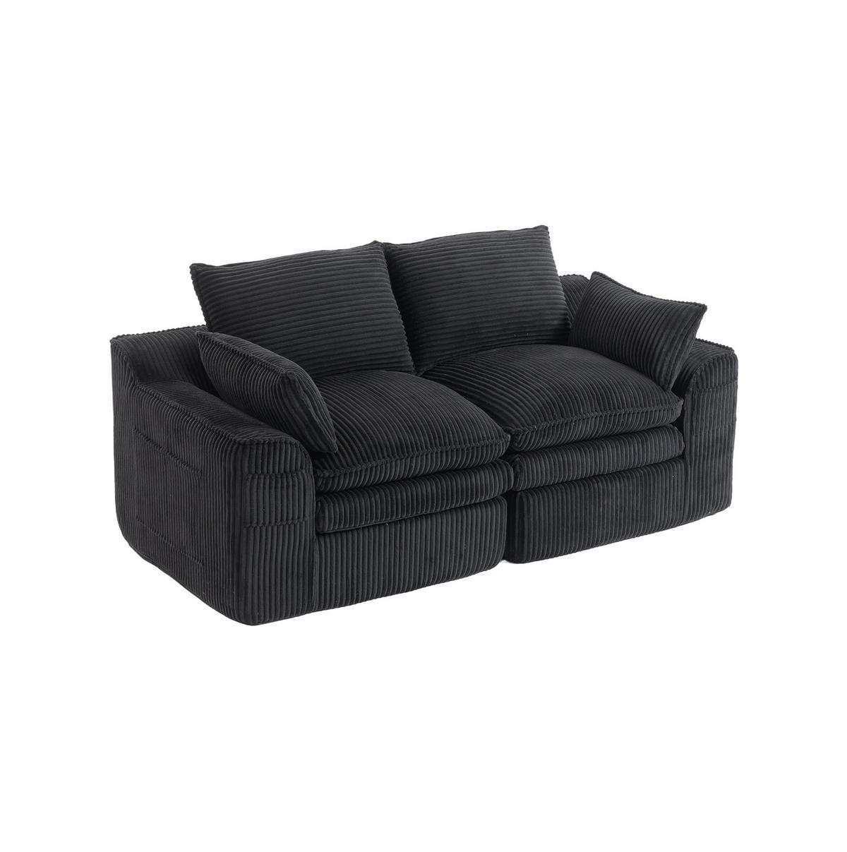 2-SITZER Sofa aus Cord 191x94x85 cm Schwarz mit Seitentaschen, Kissen und 3-lagigem Schaumstoff mit Federkern - Schwarz, Textil (191/85/94cm) - Modfu