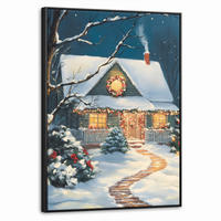 LEINWAND Bilder mit Rahmen - Weihnachten - Weihnachtsbaum - Winter - Zuhause - Schnee - 60x80 - Smaragdgrün, Textil (60/80cm) - MuchoWow