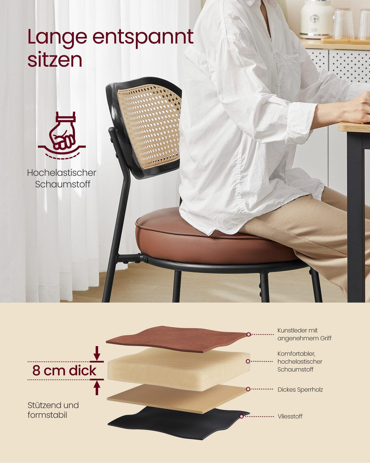 ESSZIMMERSTÜHLE Pataya (2er Set) - Braun, Leder (55/81/50cm) - VASAGLE