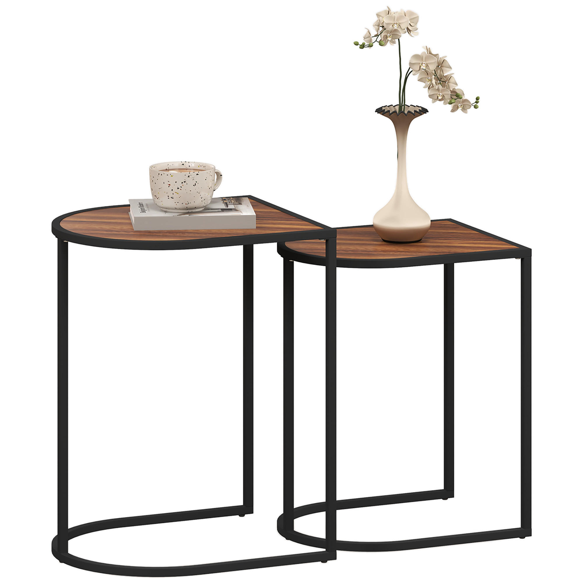 COUCHTISCH 2er-Set, Stahlgestell, Braun+Schwarz - Braun, Holzwerkstoff (38/45/58cm) - HOMCOM
