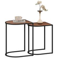 COUCHTISCH 2er-Set, Stahlgestell, Braun+Schwarz - Braun, Holzwerkstoff (38/45/58cm) - HOMCOM