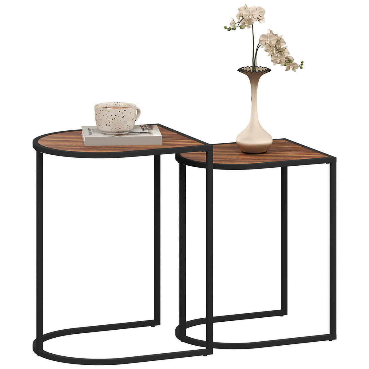 COUCHTISCH 2er-Set, Stahlgestell, Braun+Schwarz - Braun, Holzwerkstoff (38/45/58cm) - HOMCOM
