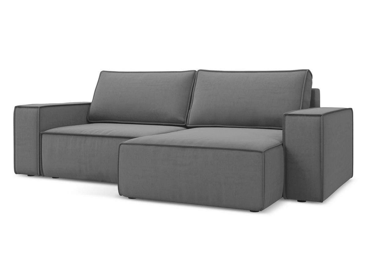 ECKSOFA mit Schlaffunktion Samt Stoff Grau - Schwarz/Grau, Kunststoff/Textil (257/148cm) - Makamii