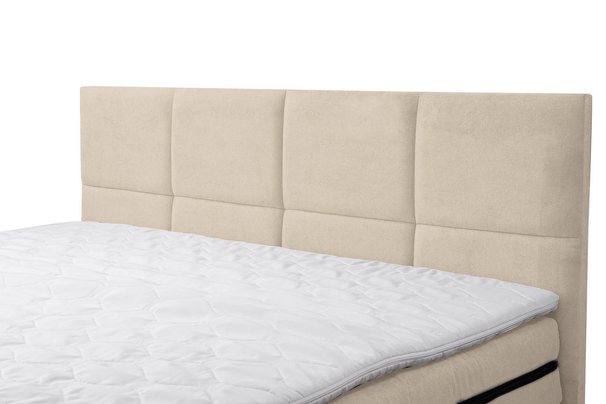 BOXSPRINGBETT Kansas, Polsterbett Maße: 140x200 cm, Farbe: Beige, Velourstoff, Doppelbett mit Bonell-Matratze H3 inkl. Topper - Beige, Holz/Kunststoff (140/200cm) - VENASI MÖBEL