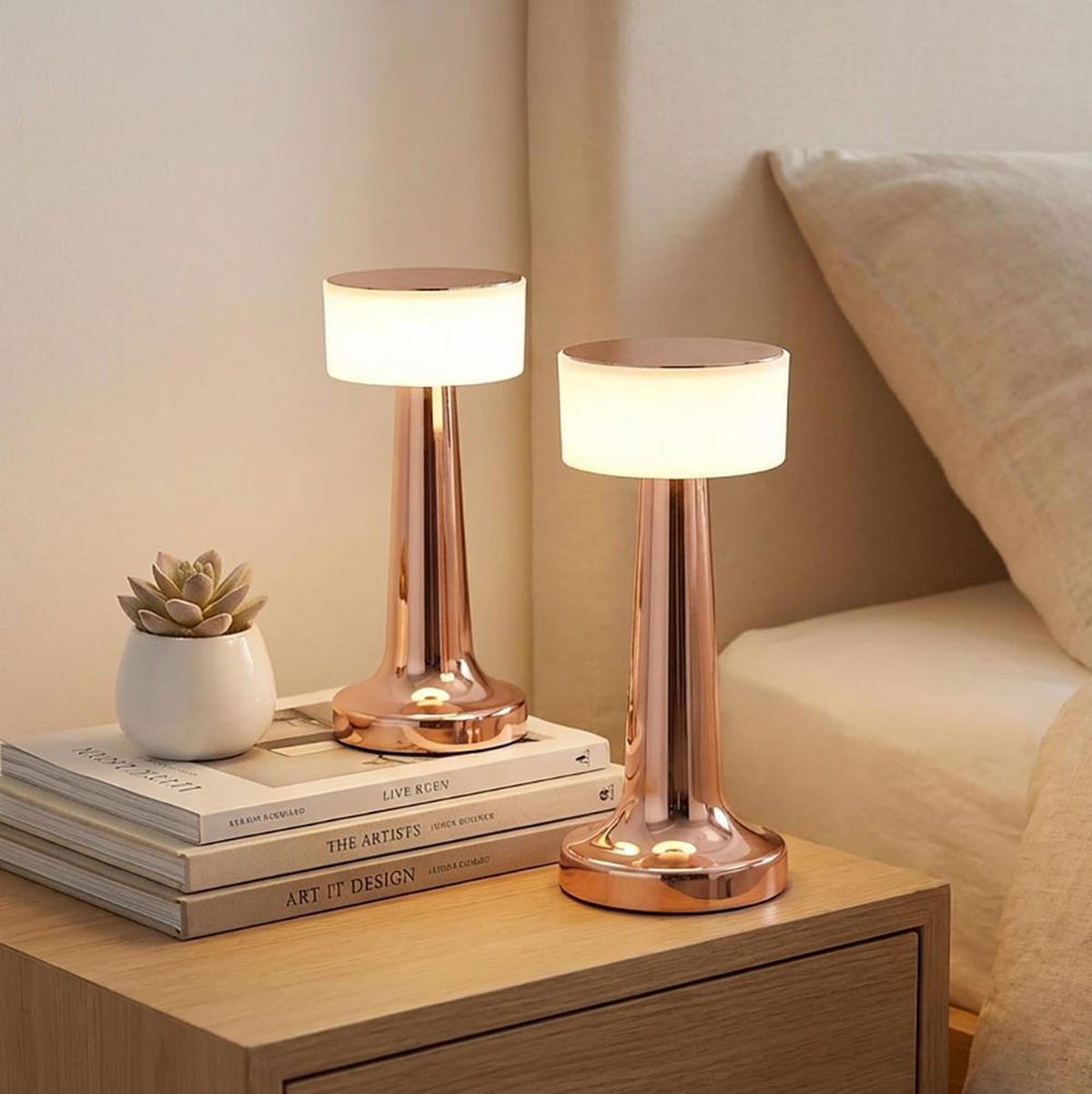 LED TISCHLEUCHTE Angelika Kupfer 2er Set - Kupferfarben, Kunststoff (9.5/9.5/21.5cm) - Globo Lighting