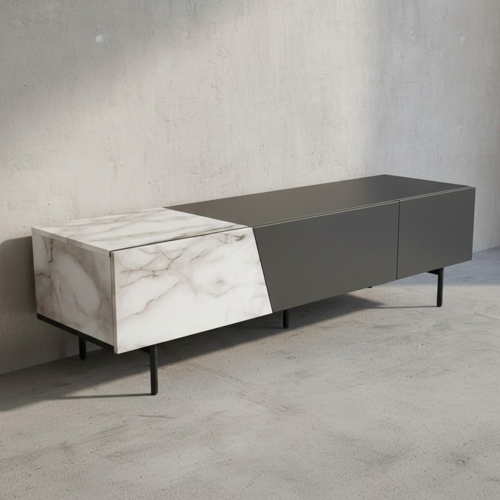 TV-LOWBOARD mit Eiche-Dekor, Türen und Schublade, modern, Weiß-Schwarz 150x40x40 cm - Schwarz/Weiß, Holzwerkstoff/Metall (150/40/40cm) - KADIMA DESIGN