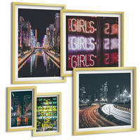 BILDER SET 5er Set - 50x50 cm & 20x30 cm & 40x60 cm Goldrahmen - Neonreklamen in der Stadt bei Nacht - Goldfarben, Kunststoff (40/60cm) - TULUP