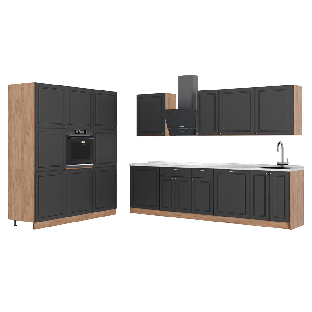 KUCHYNKA Fame-Line, Antracitovo-zlatý vidiecky dom/Dub Goldkraft, 460 cm, AP Marble - dub medový/antracitová, kompozitné drevo (460/206.8/60cm) - Vicco