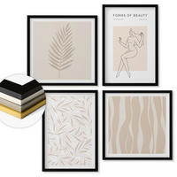 WANDBILDER 4er-Set - 50x50 cm & 40x60 cm Schwarzer Rahmen - Minimalistische Pflanzenmotive - Schwarz, Kunststoff (50/50cm) - ArtPrintCave