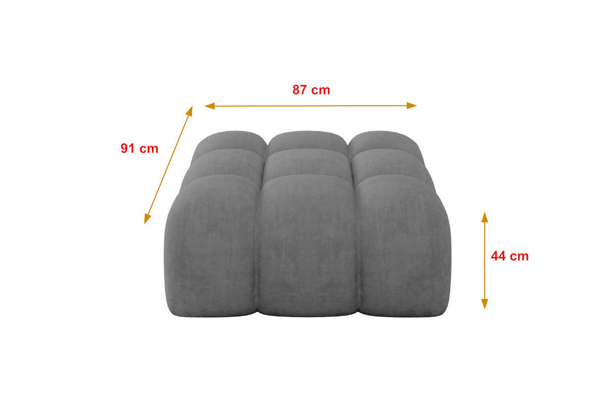 POUF OLEA-PUF 91x87x44 cm Grau Velours Modular Sitzhocker - Taupe/Schwarz, Holzwerkstoff/Kunststoff (91/44/87cm) - ALTDECOR