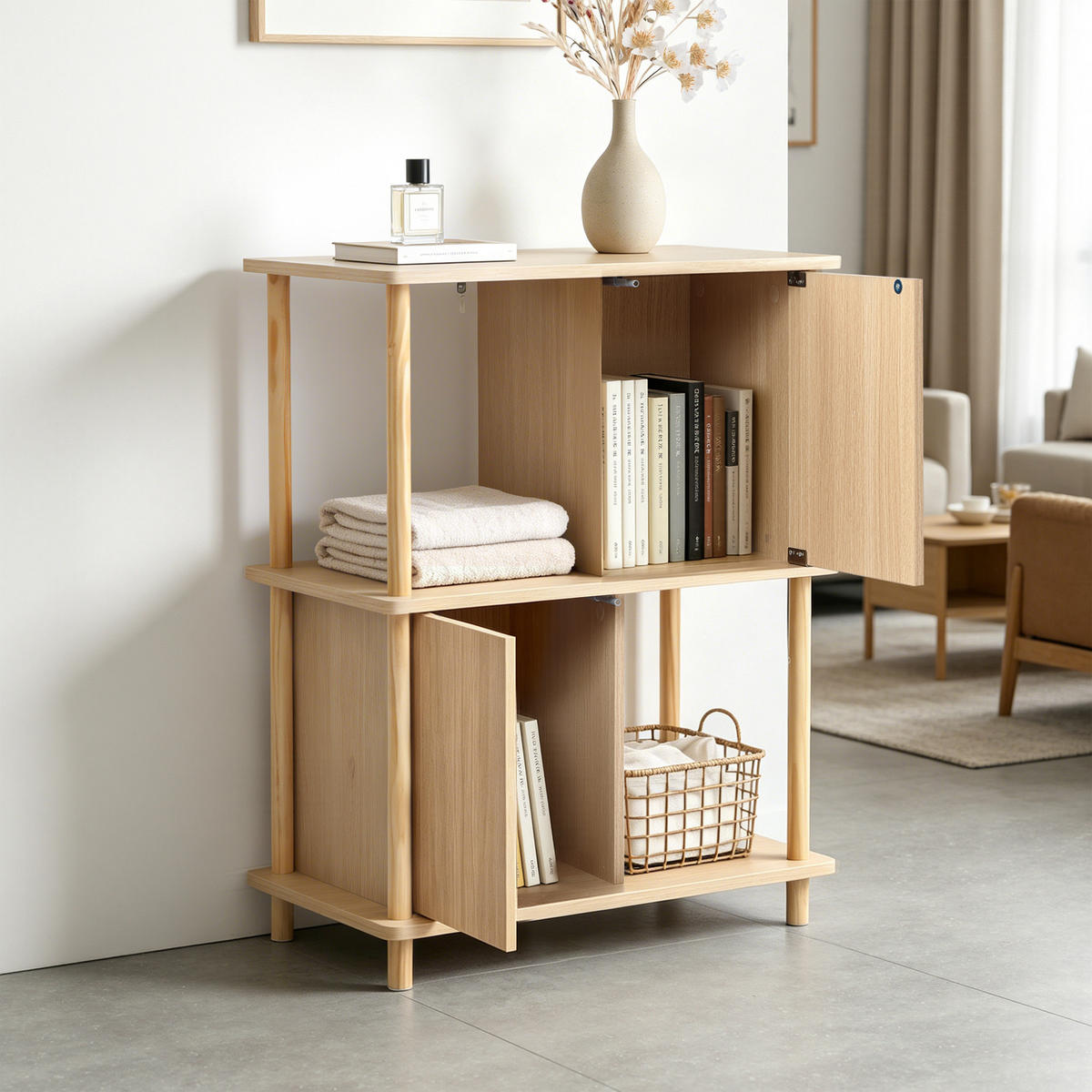 BÜCHERREGAL mit Stauraum und 2 Ablagen - Alteiche, Holz (35/77.5/60cm)